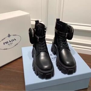 Prada Sleek Black Moto Boots with Pouch